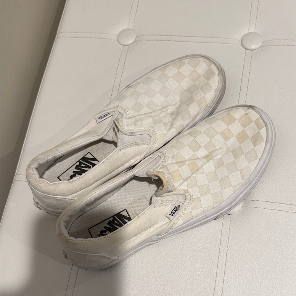 White Checkered Slip On Vans